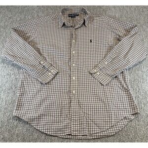 Polo Ralph Lauren Shirt Mens 16.5 Brown Long Sleeve Oxford Brown Yarmouth Pony